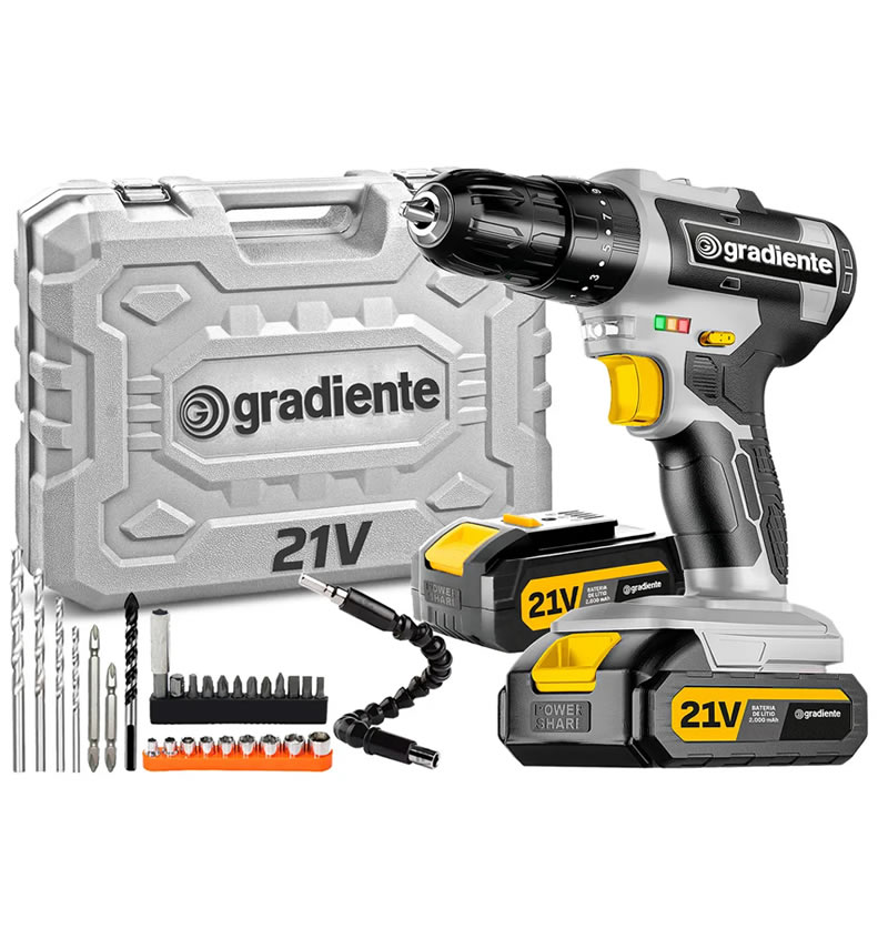 Parafusadeira Furadeira De Impacto Profissional 21v Modelo Gpb21vx 2 Baterias Com Maleta Gpb21vx Gradiente