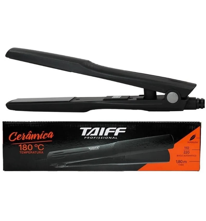 Prancha Taiff Profissional Cerâmica 180 Graus Preta Original
